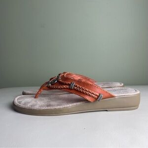 Minnetonka Silverthorne Wedge Leather Sandals Orange Size 10